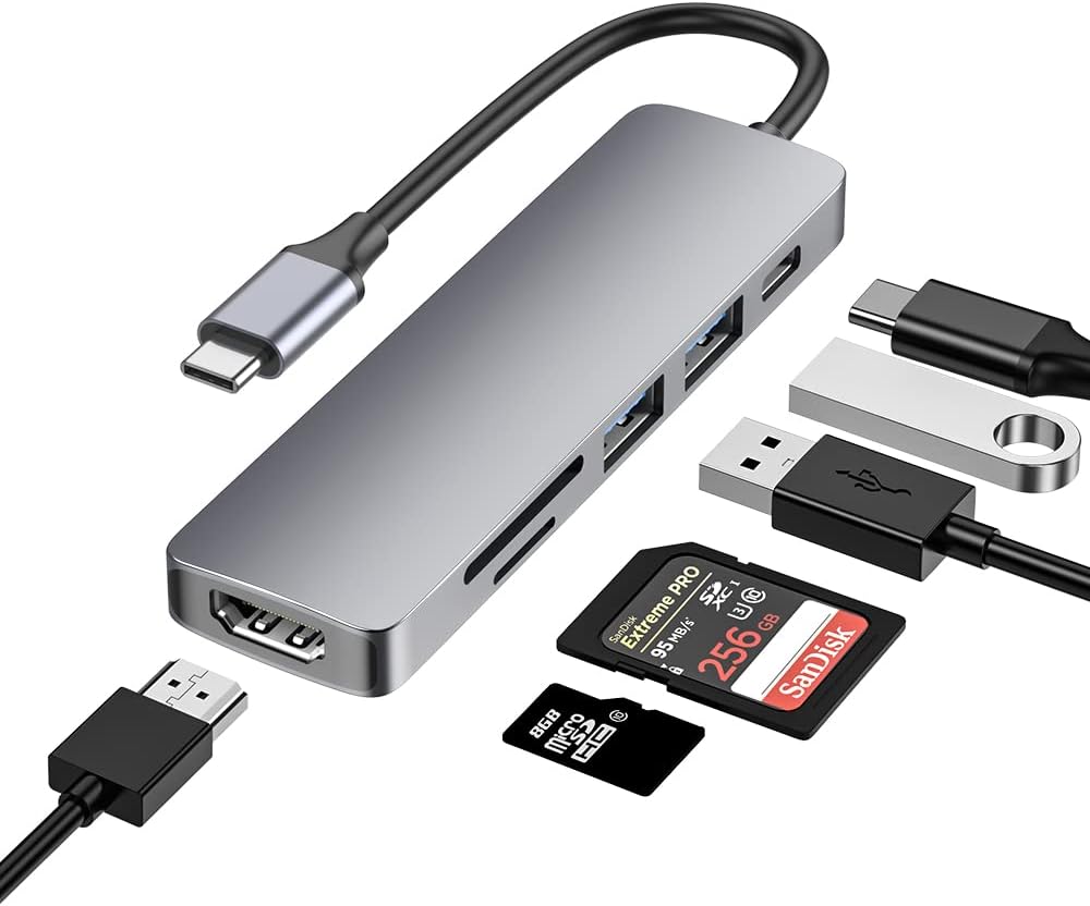 6-in-1 USB-C Hub Dongle | Multiport Adapter for Laptops and Devices